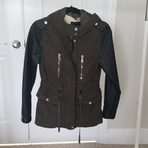 Forever 21 Olive jacket with faux leather sleeves